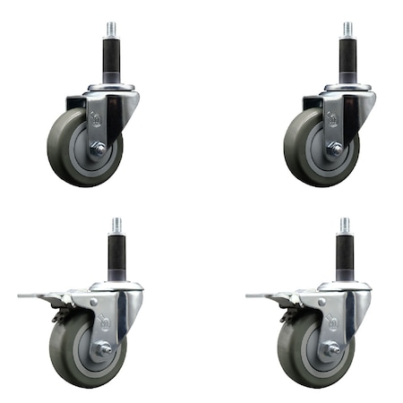 Service Caster 3.5'' SS Gray Poly Swivel 1'' Expanding Stem Caster Set 2 Total Lock Brakes, 4PK SCC-SSEXTTL20S3514-PPUB-2-S-2-1